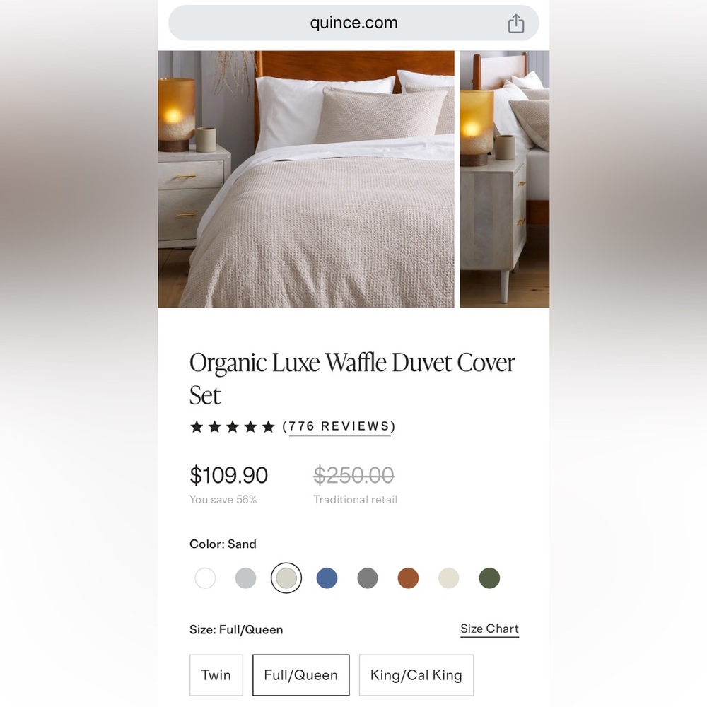 Quince Organic Luxe Waffle Duvet Cover set in Full / Queen